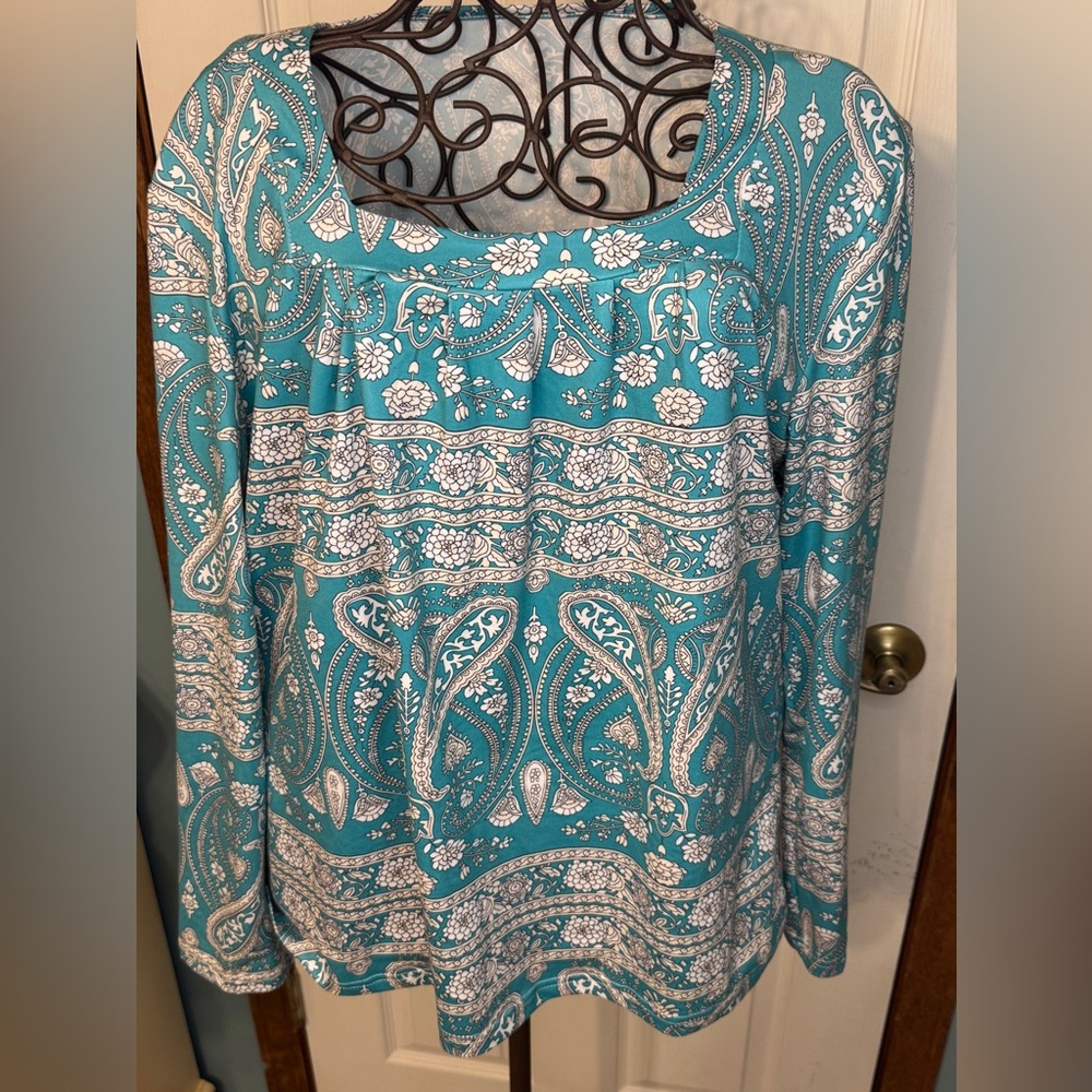 Teal Paisley Long Sleeve Top